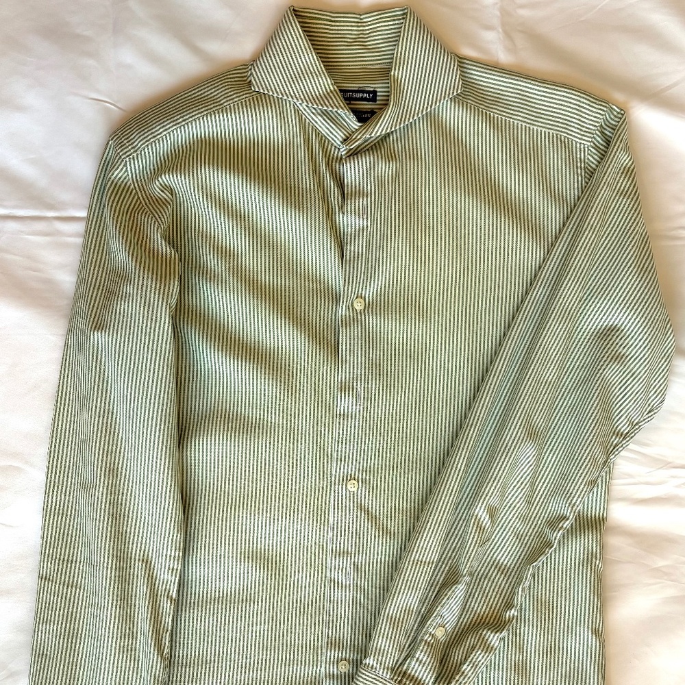 SuitSupply Striped Dress Shirt, 37 14.5, slim fit